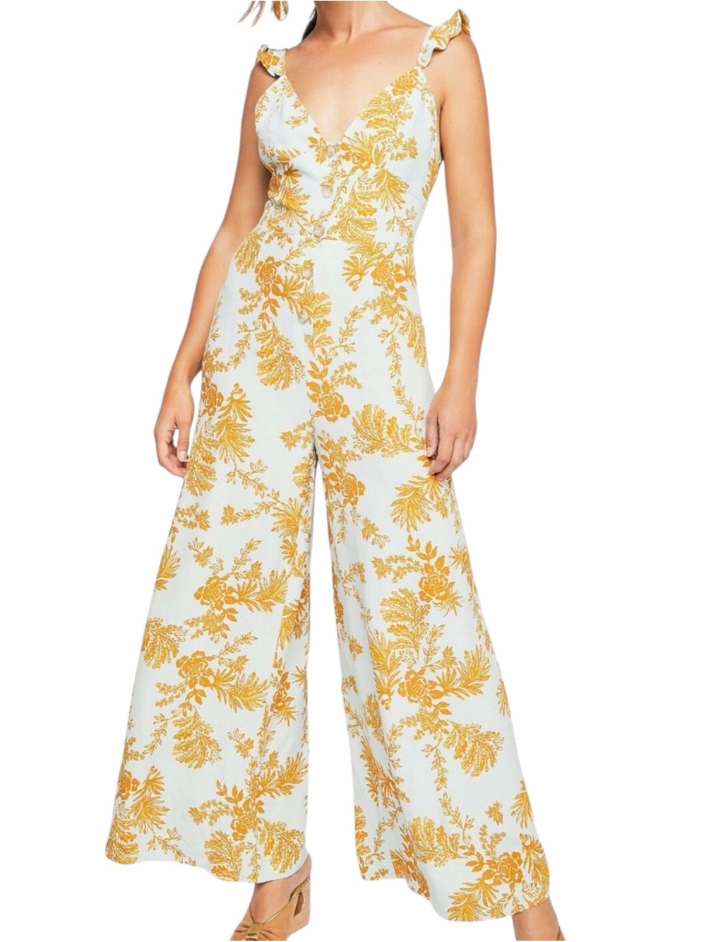 Free People Be The One Jumpsuit – Mint Floral | Size 6